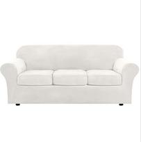 4 dalių elastingas minkštas sofos užvalkalas Velvet Sofos apsauga 3 atskiroms pagalvėlėms Sofa skalbiama elastinga baldų apsauga (balta, sofa