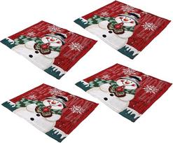 4 kalėdinių stalo kilimėlių rinkinys Sparkling Decorations Kalėdiniai padėkliukai Lininiai linksmi kilimėliai Kilimėlis su sniego žmogaus raštu Restoranas Kalėdinis stalo rinkinys Patalynė iš medvilnės