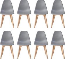 8 modernių valgomojo kėdžių rinkinys, virtuvės kėdės su buko medžio kojelėmis, retro dizaino šoninės kėdės svetainei, miegamajam, virtuvei, valgomajam, laukiamajam (pilkos spalvos)
