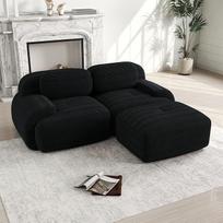 82 colių kampinė sofa iš minkšto velvetinio audinio, modulinė, galima derinti su išlenktais porankiais, neremontuojama, labai elastingas putų paminkštinimas, skirta svetainei, poilsio zonoms ir miegamajam (juoda)