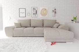 99rooms Antalijos kampinė sofa Minkšta kampinė sofa Tekstūruoto audinio Neve Beige su Osmanų dešinėje su miego funkcija