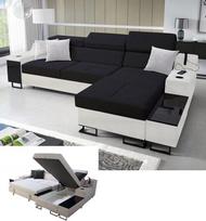 All4All "Fosti" kampinė sofa - Miego funkcija - Lovos dėžė - Minkšta sofa - Komfortas - L formos - Sofa - Kampinė sofa - Sofa lova - 293 x 185 x 100 cm - 26 - Sawana 14 su balta dirbtine oda, dešinė