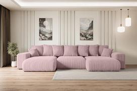ALTDECOR "Eskar-U" kampinė sofa su miego funkcija ir lovos dėže, kampinė sofa, "U" formos, universali, kairiojo ir dešiniojo posūkio sofa-lova, išplečiamas gyvenamasis kraštovaizdis "Eskar-U", 364 x 176 x 72 cm, rožinė