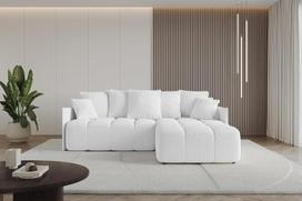 ALTDECOR "Lonli-L" kampinė sofa su miego funkcija ir lovos dėže, kampinė sofa, L formos sofa-lova, išskleidžiama gyvenamojo kraštovaizdžio sofa-lova, sofa-lova, "Lonli-L" 242 x 175 x 88 cm, balta