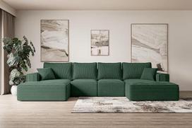 ALTDECOR "Sierra-U-S" kampinė sofa su miego funkcija ir lovos dėže, kampinė sofa, "U" formos, universali, kairiojo ir dešiniojo posūkio sofa-lova, išskleidžiamas gyvenamasis kraštovaizdis "Sierra-U-S" - 344 x 165 x 73 cm, žalia