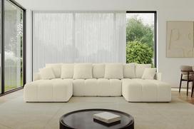 ALTDECOR Lonli-U kampinė U formos sofa su miego funkcija ir lovos dėže, kampinė sofa, L formos sofa-lova, išskleidžiama gyvenamojo kraštovaizdžio sofa-lova, sofa-lova, Lonli-U 355 x 189 x 68 cm, smėlio spalvos