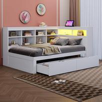ANIROY Sofa lova 90 x 200 cm, sandėliavimo lova, medžio masyvo sofa, viengulė lova su USB ir šviesos diodu, sofa lova dienos lova su laikymo skyriais, daugiafunkcinė viengulė medinė lova su lentynomis ir laikymo vieta