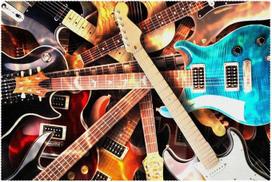 Audinys Padėkliukai, skalbiami valgomojo stalo padėkliukai, 6 vnt., Muzikinis instrumentas Elektrinė gitara