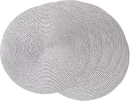 Austi padėkliukai, 38 cm apvalūs austi blizgantys plastikiniai padėkliukai, blizgantys padėkliukai, 6 vnt., (sidabrinės spalvos)