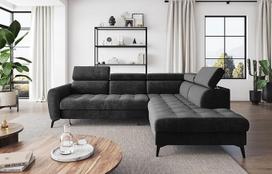 BJORN Velvet L formos grafitinė kampinė sofa, 260 x 101 x 215 cm, sofa-lova su lovos dėže ir miego funkcija, kampinė sofa su laikymo vieta, reguliuojami galvos atlošai, dešinė, "Monolith 92" audinys