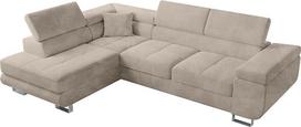 BROMARKT Sofa su miego funkcija, kampinė sofa, XXL plunksnos, sofos-lovos dėžė, svetainės sofa-lova, sofa, laisvai pastatoma, poilsio funkcija, sofa, 275 x 202 x 90 cm, smėlio spalvos, kairė