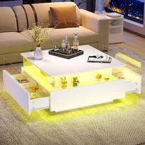 BTM modernus blizgus LED kavos staliukas 70 x 70 x 41 cm, 2 stalčiai, permatoma prezentacijos erdvė, maksimali apkrova 30 kg, idealiai tinka stilingam gyvenamajam kambariui