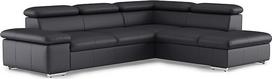 CAVADORE Valerie odinė sofa-lova su ottomanu / kampinė sofa su miego funkcija + galvūgalio reguliavimas / 272 x 73 x 226 cm / natūrali oda, juoda