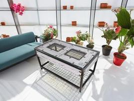 CHYRKA® "Halicz Loft" svetainės kambario stalas Medžio masyvo metalinis stiklinis stalas rankų darbo (106 x 56 cm, aukštis = 50 cm, baltas)