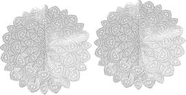 COLLBATH "Peacock Tail" kilimėlis, valgomojo kilimėlis, apvalus stalo kilimėlis, stalo apsaugos kilimėlis, kūrybiškas stalo kilimėlis, valgomojo stalas, dekoras, stalo kilimėlis stalui, tuščiaviduris kilimėlis, PVC, sidabrinis, 2 vnt.
