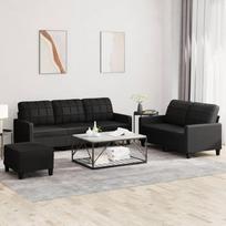 Cozynest 3 dalių sofos komplektas su pagalvėlėmis Juoda dirbtinė oda