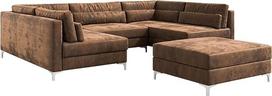 DELIFE Elio Sofa dirbtinės odos imitacijos vintažinė ruda antikvarinė 300 x 185 cm su taburete Gyvenamasis peizažas