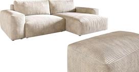 DELIFE Lanzo XL kampinė sofa su taburete 270 x 180 cm laidas Smėlio spalvos