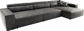 DELIFE Sirpio XL kampinė sofa su odos imitacija Vintage Anthracite 370 x 170 cm Reguliuojamas šezlongas