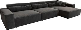 DELIFE Sirpio XL kampinė sofa, mikropluošto, juoda, 370 x 170 cm, reguliuojamas šezlongas