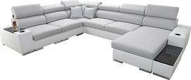 Didelė kampinė sofa, gyvenamasis kraštovaizdis, fortepijono saugykla, minkšta sofa, XXL sofa su miego funkcija ir lovos dėže su lenta, 26