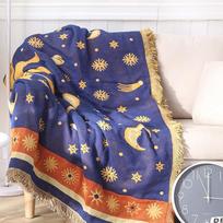 Didelė metamoji antklodė, Boho Sun Moon Star Fringe Blanket Scarf, daugiafunkcinė megzta antklodė sofai, lovai, sofai, kėdei, mėlyna, 180 x 230 cm