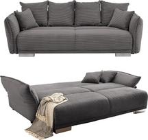 Didelė sofa W242/D131/H90 cm su miego funkcija, daiktadėže, reguliuojamu porankiu, poilsio sofa su spyruokliniu branduoliu ir bangų slopinimu, gulimas paviršius 168 x 199 cm, virvės užvalkalas, pilkas antracitas / 17214