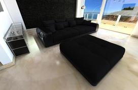 Didelė sofa "Miami" iš mikropluošto su USB jungtimi ir LED apšvietimu, su taburete / oda / dekoratyvine pagalvėle (be taburetės, juoda-M14)