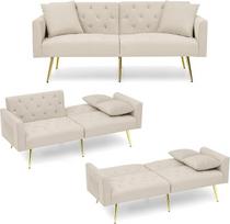 DRIXNO sofa-lova su miego funkcija, sulankstoma sofa su 3 sėdimomis vietomis, 3 lygių reguliuojamu atlošu, 2 pagalvėlės, aksomo audinio dvigulė sofa svetainei, biurui, poilsio kambariui, miegamajam, smėlio spalvos