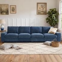 DUANDUAN 324 cm modulinė sofa su didele laikymo erdve, moderni, patogi šenilinė 4 vietų sofa svetainei, biurui, butui, platūs porankiai, šoninės kišenės, USB jungtis, nuimamas užvalkalas (mėlyna)