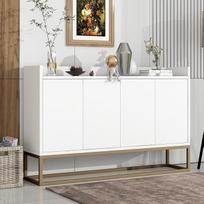 DULRLLY Komoda, moderni komoda su 4 durelėmis, virtuvės spintelė, sandėliavimo spintelė, minimalistinė komoda su auksine metaline koja, 120 x 30 x 80 cm (balta)