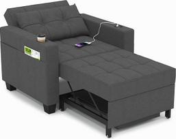DURASPACE 99 cm miegamasis krėslas, "3-in-1" transformuojamas krėslas-lova, ištraukiamas miegamasis krėslas, sofa-lova su USB prievadais, šonine kišene, gėrimų laikikliu, skirta nedidelei erdvei (tamsiai pilka)