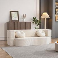 Dvivietė sofa lova Twin 2 in 1, sulankstoma sulankstoma sofa lova, kampinė sofa su pagalvėle, didelio tankio putų grindų čiužinys, universali sofa lounge gyvenamajame kambaryje / bendrabučio kambaryje, balta