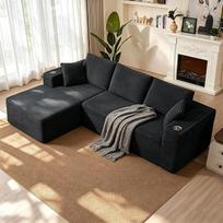 Ecksofa 103"/261cm Modulinė sofa, 3-Sitzer Boneless Cloud Couch L-förmiges Schlafsofa mit Chaiselongue, Tiefes Sitzsofa für Wohnzimmer Schlafzimmer, Keine Montage Erforderlich, Schwarz
