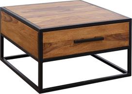FineBuy FB51417 Medžio masyvo / metalo sofos stalas 65 x 38 x 65 cm Dizainas Svetainės stalas Šešėlių stuburas Stalas Pramoninė ruda Dizainerių medinis stalas Kavos staliukas kietas su stalčiumi