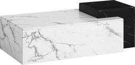 FineBuy Kavos staliukas 120 x 60 x 40 cm Baltas juodas marmurinis sofos staliukas Šiuolaikinio dizaino svetainės staliukas Stačiakampio formos svetainės staliukas Dviejų lygių kavos staliukas Didelis