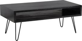 FineBuy Mango medžio masyvo kavos staliukas juodas 100 x 50 cm stačiakampio formos svetainės stalas su laikymo skyriumi Medžio masyvo stalas su modernaus pramoninio dizaino kojomis juodas