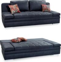 Funkcinė sofa su svečių lova ir lovos dėže W200/D100/H84 cm, reguliuojami porankiai, gulimas paviršius 148 x 200 cm, bangų atrama, antikvarinės odos išvaizdos mikropluošto užvalkalas su antracito spalvos dygsniavimu / 15118