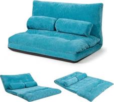 GOPLUS grindų sofa su miego funkcija, "3-in-1" sofa-lova su pagalvėlėmis ir reguliuojamu atlošu, sulankstoma sofa-lova, svetainės ir svečių kambario sofa-lova (mėlyna, 178 x 98 x 18 cm)