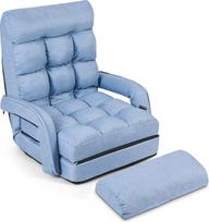 GOPLUS Grindų sofa su miego funkcija, sulankstoma grindų kėdė su porankiais ir pagalvėlėmis, sulankstoma kėdė su reguliuojamu atlošu, sulankstoma sofa su miegamuoju krėslu, grindų kėdė svetainei, biurui (mėlyna)