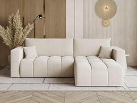 GRAINGOLD "Neva L" kampinė sofa su miegamojo funkcija, 280 x 170 cm, L formos sofa, svetainės sofa-lova, aksominis audinys, 3 vietų kampinė sofa, kampinė sofa su miegamojo lova (smėlio spalvos)