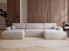 GRAINGOLD "Savana U" kampinė sofa su miego ir lovos funkcija, 344 x 177 cm, U formos sofa, svetainės sofa-lova, veliūrinis audinys, 5 sėdimų vietų gyvenamasis kraštovaizdis, kampinė sofa su laikymo vieta