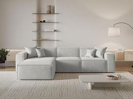 GRAINGOLD Arizona kampinė sofa 265 x 180 cm, "L" formos sofa, kampinė sofa svetainei, veliūras, 3 vietų kampinė sofa, modernus dizainas (šviesiai pilka, kairė)