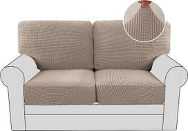 H.VERSAILTEX 2024 Kelių dalių dviejų sėdimųjų vietų užvalkalai 2 pagalvėms Sofa Aukštos tempimo sofos pagalvių užvalkalai Žakardinės struktūros Twill audinys (2 sėdynių užvalkalai ir 2 nugaros pagalvių užvalkalai, smėlio spalvos)