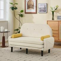 HAINEW 2 vietų sofa-lova su miego funkcija, svečių lova, maža sofa-lova iš velveto su reguliuojamu atlošu ir apvaliu galvos atlošu namams, svetainei (dramblio kaulo spalvos)