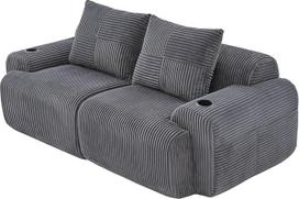 HAINEW Šiuolaikinė modulinė sofa iš velveto su gėrimų laikikliu ir šoninėmis kišenėmis, "pasidaryk pats" derinys, nesurenkama, suspausta sofa be kaulų, L/U formos 2-4 vietų kampinė sofa (tamsiai pilka, 2 sėdimos vietos)