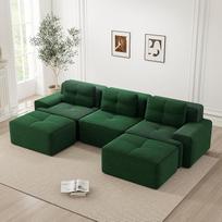 HAINEW Šiuolaikinė suspausta sofa be kaulų su 2 pufais Modulinė U formos kampinė sofa sofa, pagaminta iš laido su išlenktais porankiais ir pagalvėlėmis, "pasidaryk pats", neremontuojama (žalia, 3 sėdynės + 2)