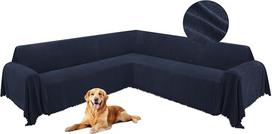 HDCAXKJ kampinis sofos dangtelis šunims L formos sofos dangtelis su kutais Chenille Super minkštas neslystantis U formos sofos dangtelis Skalbiamasis skyrius Slipcover Protector (Navy, 71 x 212 colių)