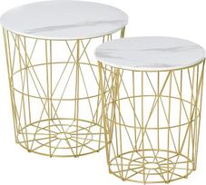 homcom 2 modernių kavos staliukų rinkinys, kuriuos galima sukrauti vienas ant kito, nuimamas stalviršis ir konteineris Plienas ir MDF Φ44/Φ35 x 45,5 cm Baltas auksas