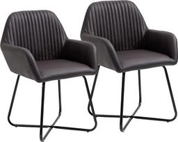 HOMCOM 2 modernių valgomojo, virtuvės ar svetainės kėdžių rinkinys, rudos dirbtinės odos minkštasuoliai 60 x 56,5 x 85 cm